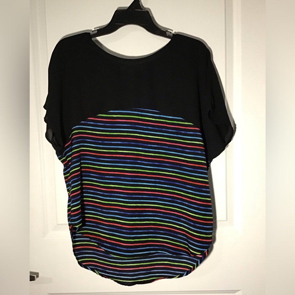 Alice Blue Vibrant Striped Blouse with Black Top Size L